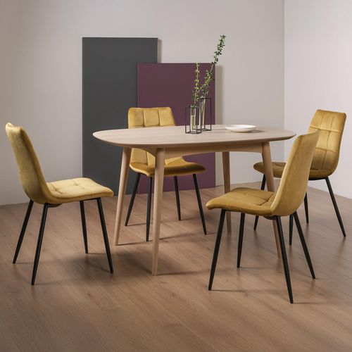 Bentley Designs Dansk Scandi Oak Dining Table Set with Mondrian Mustard Velvet Chairs