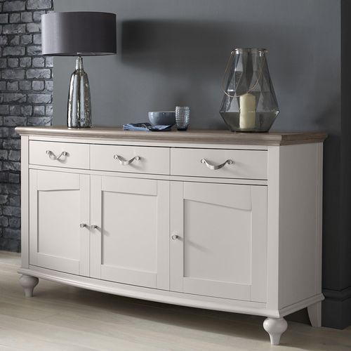 Bentley Designs Montreux Grey Washed Oak and Soft Grey 3 Drawer Wide Sideboard