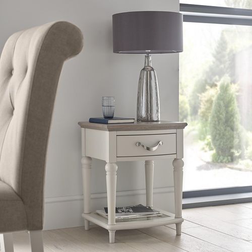 Bentley Designs Montreux Grey Washed Oak and Soft Grey Lamp Table with Drawer