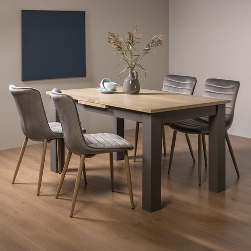 Bentley Designs Oakham Scandi Oak 4 to 6 Seater Extending Dining Table with 4 Eriksen Grey Velvet Chairs