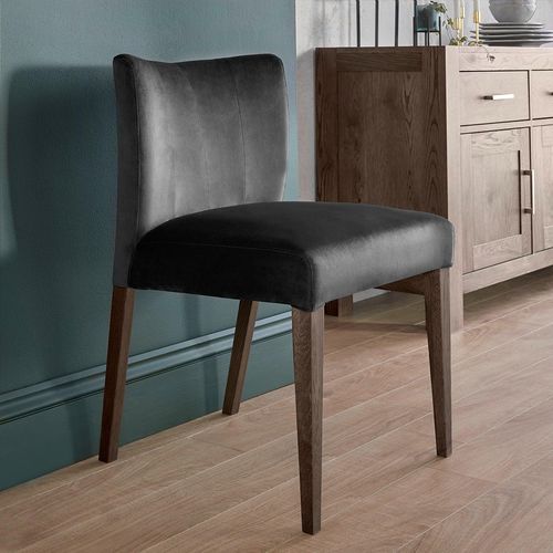 2 x Bentley Designs Turin Gun Metal Velvet Fabric Low Back Dining Chair