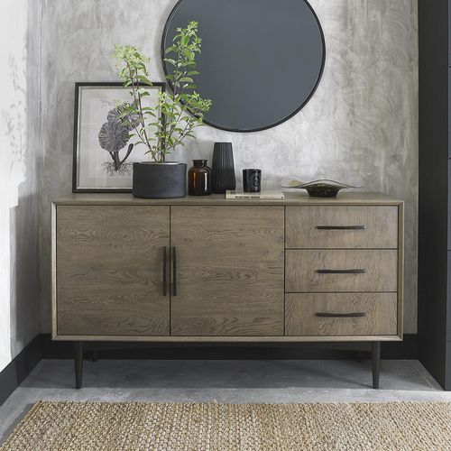 Bentley Designs Vintage Weathered Oak and Peppercorn 2 Door 3 Drawer Large Sideboard