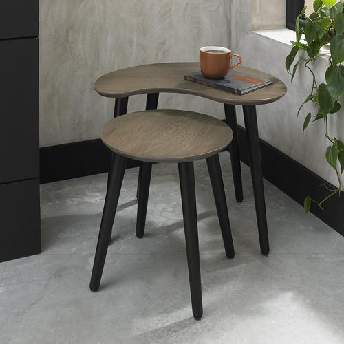 Bentley Designs Vintage Weathered Oak and Peppercorn 2 Nest of Lamp Tables