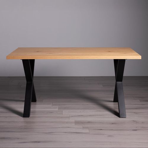 Bentley Designs Ramsay Oak Melamine 6 Seater Dining Table with Black X Shape Legs