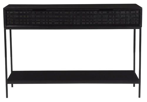 Fusion Black Mango Wood 2 Drawer Console Table - Geometric