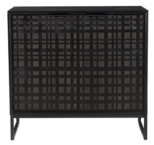 Fusion Black Mango Wood 85cm Small 2 Door Sideboard - Geometric