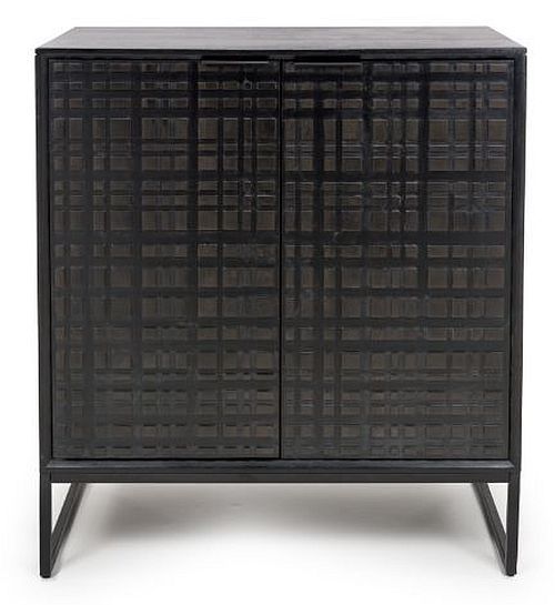 Fusion Black Mango Wood 2 Door Drinks Cabinet - Geometric 