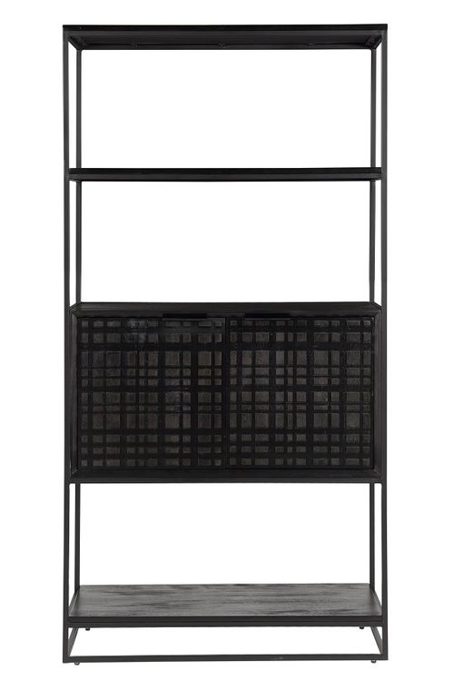 Fusion Black Mango Wood Bookcase - Geometric
