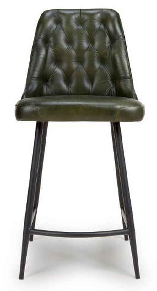 2 x Bradley Green Real Leather Counter Stool with Back