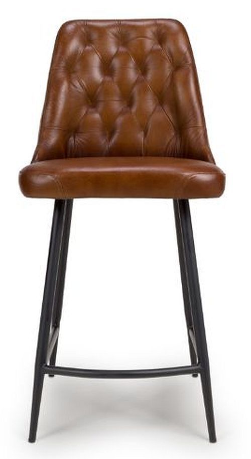 2 x Bradley Tan Brown Real Leather Counter Stool with Back