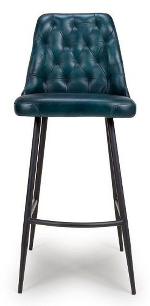 2 x Bradley Blue Real Leather Barstool with Back