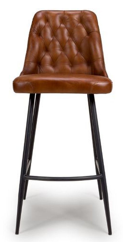 2 x Bradley Tan Real Leather Barstool with Back