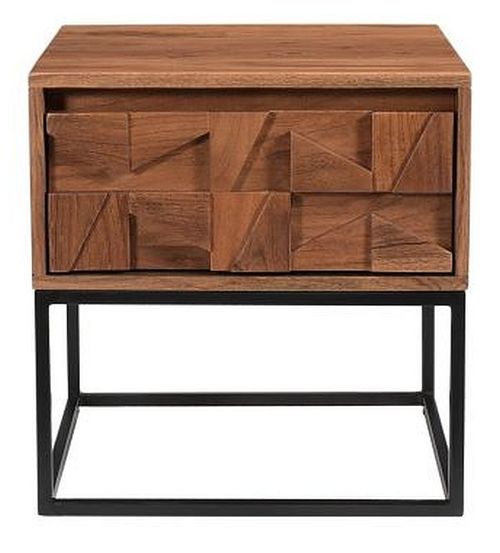 Axis Acacia Wood 1 Drawer End Table - Geometric