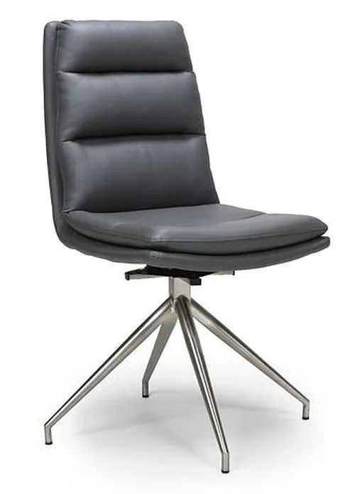 2 x Nobo Grey Faux Leather Swivel Dining Chair with Chrome Legs