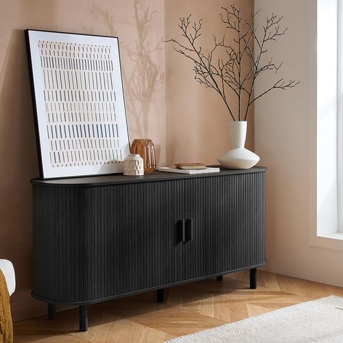 Axel Black Fluted 2 Door Large Curved Sideboard -160cm