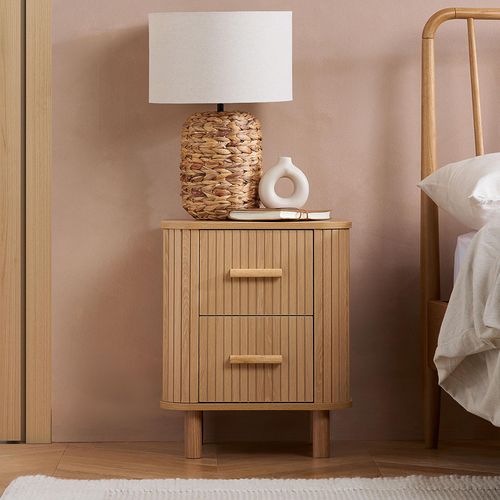 Axel Oak Fluted 2 Drawer Curved Bedside Cabinet