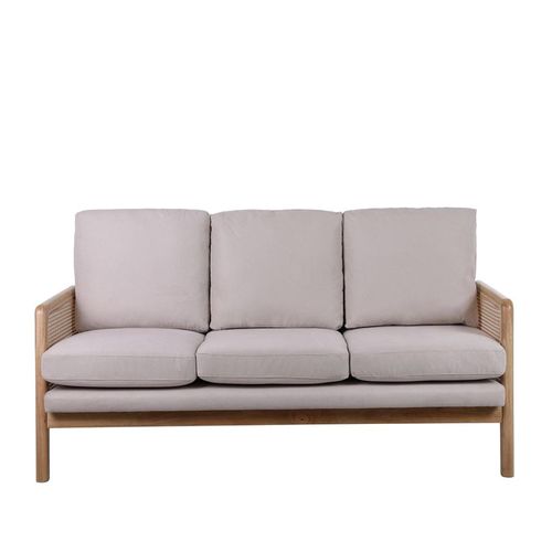 Ida Cream Fabric Rattan 3 Seater Sofa