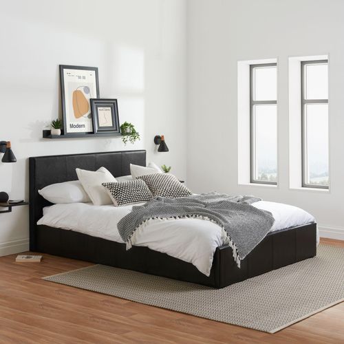 Berlin Black Leather Ottoman Storage Bed - Sizes Available