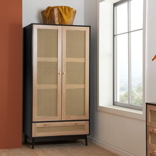 Croxley Black and Rattan 2 Door Wardrobe - 1 Drawer
