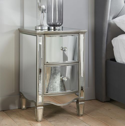 Elysee Mirrored 2 Drawer Narrow Bedside Cabinet