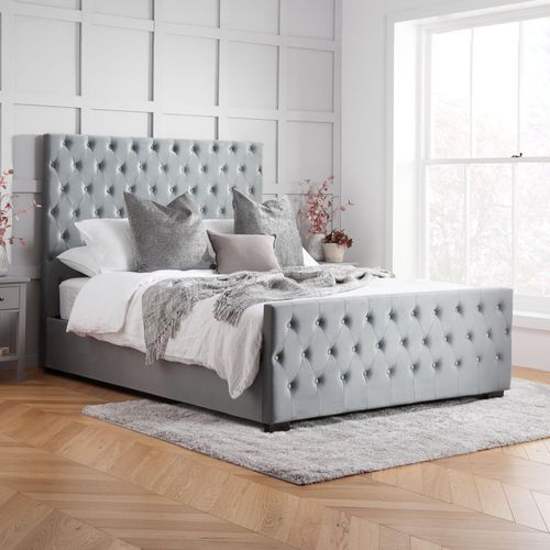 Marquis Grey Velvet Fabric Bed - Sizes Available