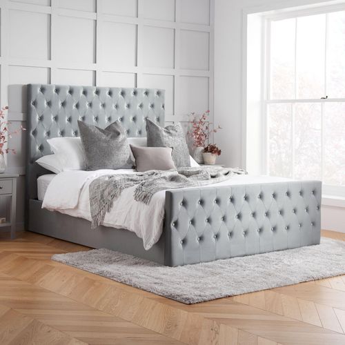 Marquis Grey Velvet Fabric Ottoman Storage Bed - Sizes Available