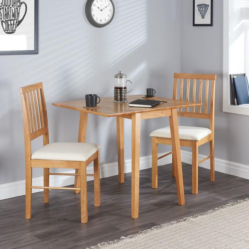 Oak 2 Seater Drop Leaf Dining Set with 2 Chairs