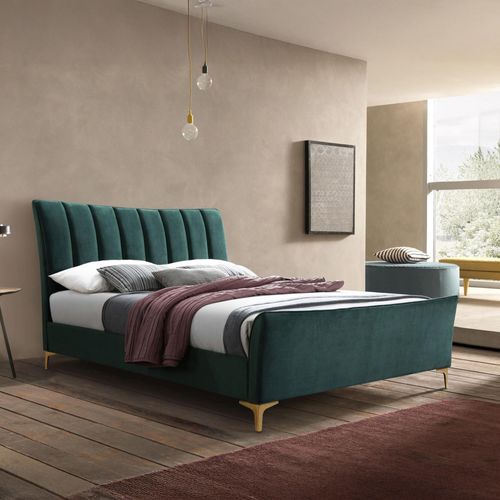 Clover Green Velvet Fabric Bed  - Sizes Available