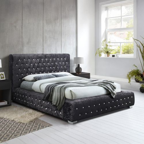 Grande Black Crushed Velvet Fabric Bed - Sizes Available