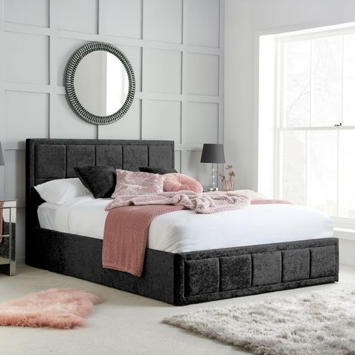 Hannover Black Velvet Fabric Ottoman Storage Bed - Sizes Available