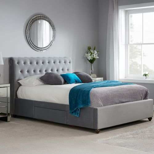 Marlow Grey Velvet Fabric Bed - Sizes Available