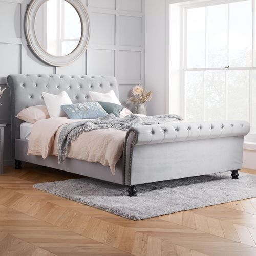 Opulence Grey Velvet Fabric Bed - Sizes Available
