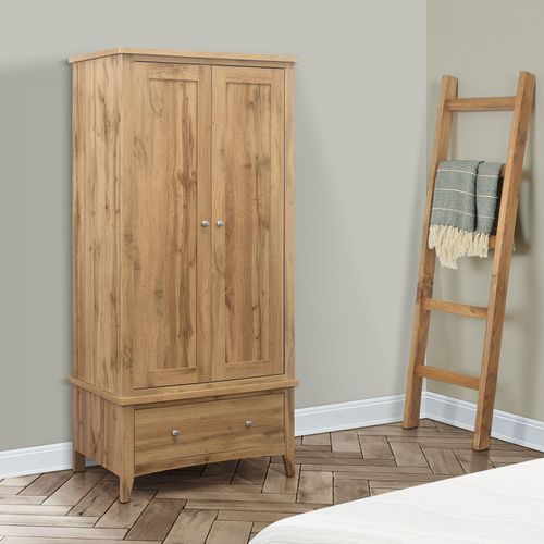 Hampstead Rustic Oak Effect 2 Door Wardrobe - 1 Drawer