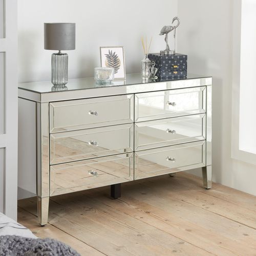 Valencia Mirrored 6 Drawer Wide Chest