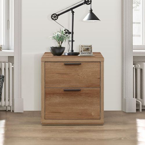 Stockwell Rustic Oak Effect Bedside Cabinet - 2 Drawers