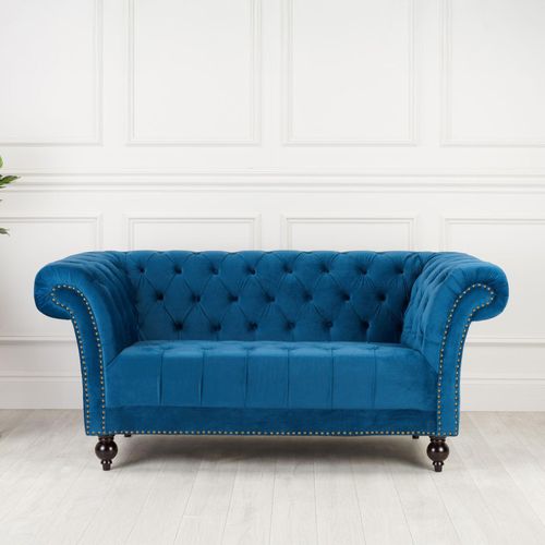 Chester Blue Velvet Fabric 2 Seater Sofa