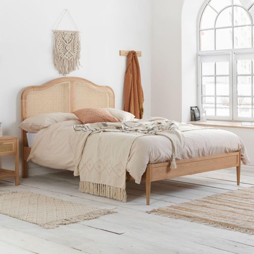 Leonie Oak Rattan Bed - Sizes Available