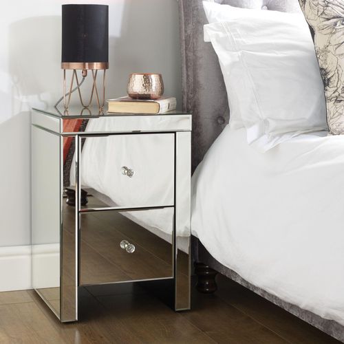 Seville Mirrored 2 Drawer Bedside Cabinet