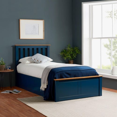 Phoenix Navy Blue Wood Ottoman Storage Bed - Sizes Available