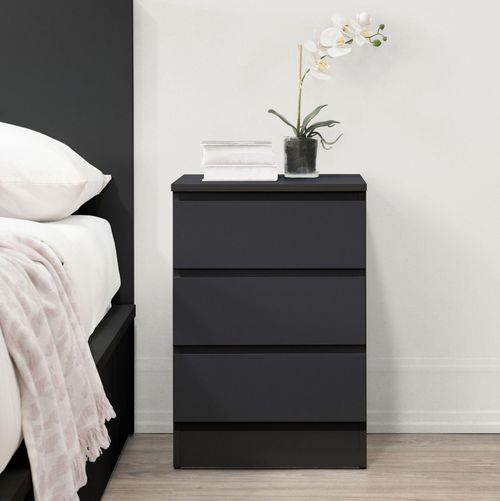 Oslo Black 3 Drawer Bedside Cabinet