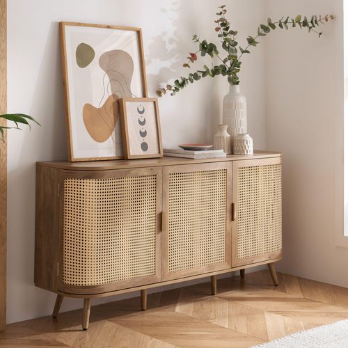 Noah Oak and Rattan Curved 150cm Medium Sideboard - 3 Doors