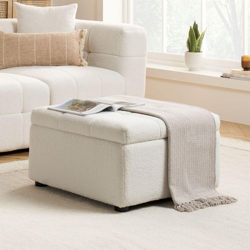 Milo White Boucle Fabric Ottoman Storage Footstool