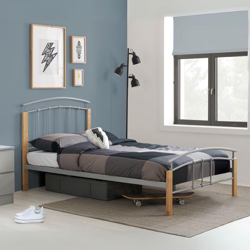 Tetras Beech Silver Metal Bed Frame - Sizes Available