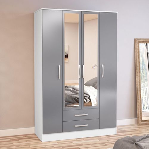 Lynx White and Grey Gloss 4 Door Combi Wardrobe