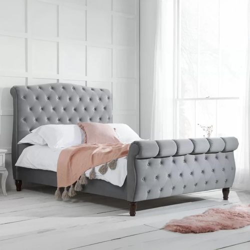 Colorado Grey Velvet Fabric Bed - Sizes Available