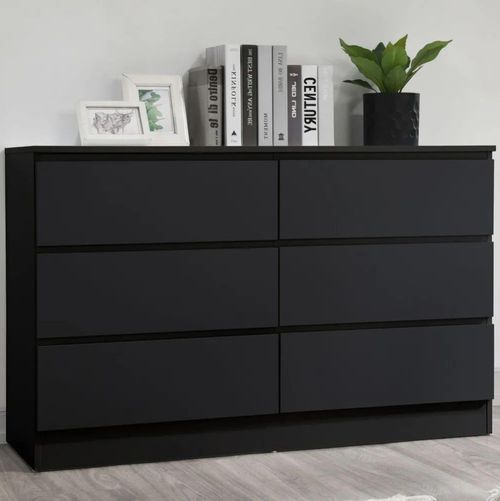Oslo Black 6 Drawer Wide Chest