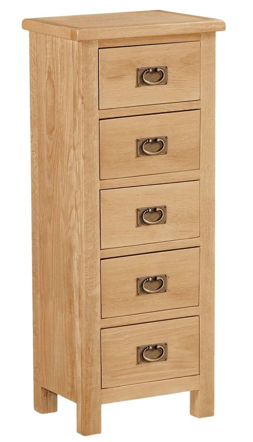 Salisbury Lite Oak 5 Drawer Narrow Chest