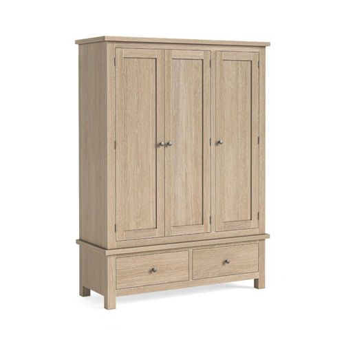 Modern Country Oak 3 Door 2 Drawer Wardrobe