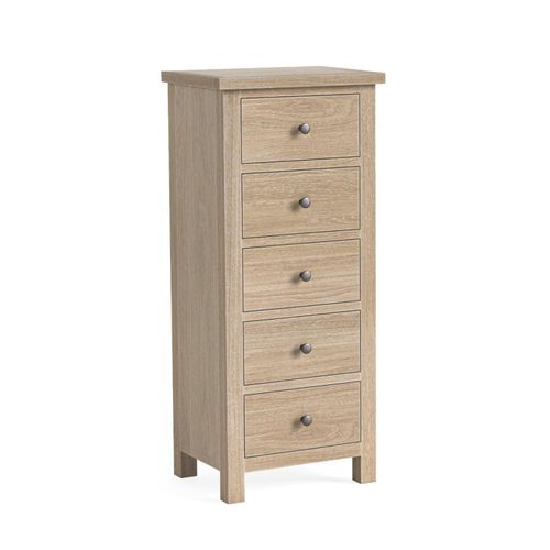 Modern Country Oak 5 Drawer Tall Chest