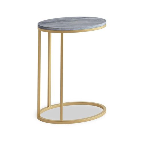 Marmora Grey Marble and Gold Oval C Side Table